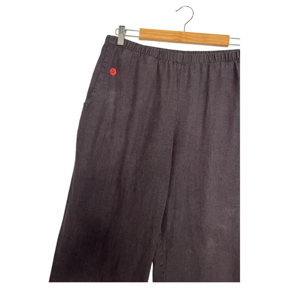 Flax Pants Womens Small Gray Linen Flood Wide Leg Cropped Lagenlook Cottage